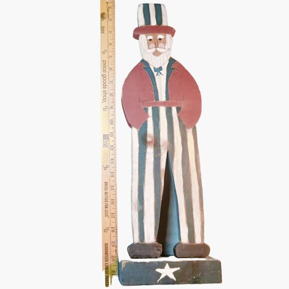Handcrafted Wooden Uncle Sam Folk Art Patriotic Americana Decor 22 inch Tall - Picture 2 of 8